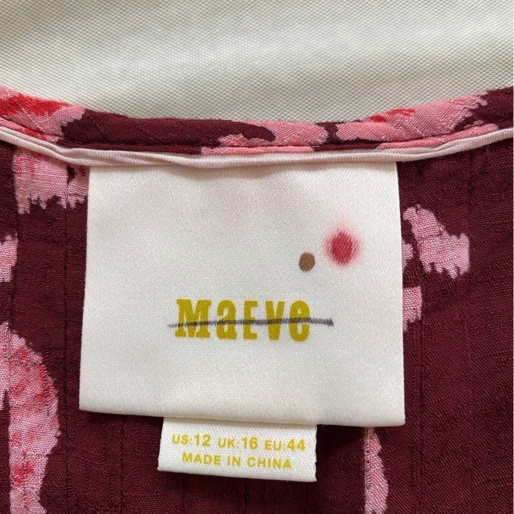 Anthropologie Maeve Soana Swing Tank Burgundy & Pink Flowy Boho Style Size 12 - Picture 4 of 6